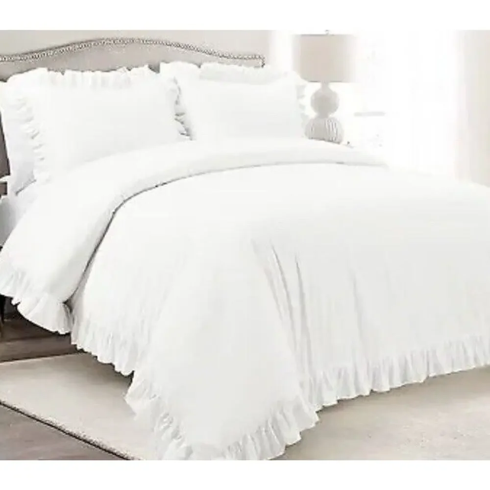 Lush Decor Reyna Cotton Duvet Cover Set White Ruffle Comforter Shabby King